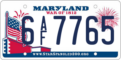MD license plate 6AF7765