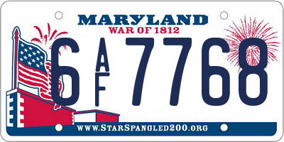 MD license plate 6AF7768