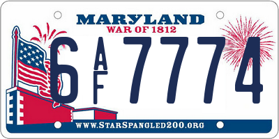 MD license plate 6AF7774