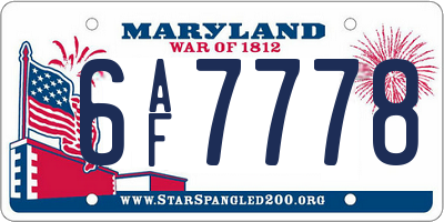 MD license plate 6AF7778