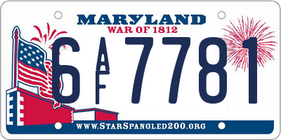 MD license plate 6AF7781
