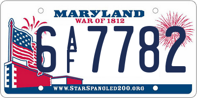 MD license plate 6AF7782