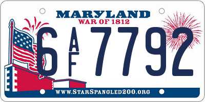 MD license plate 6AF7792