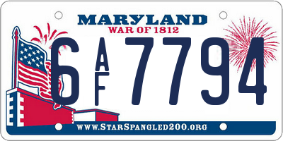 MD license plate 6AF7794