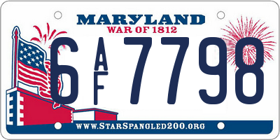 MD license plate 6AF7798
