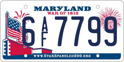 MD license plate 6AF7799