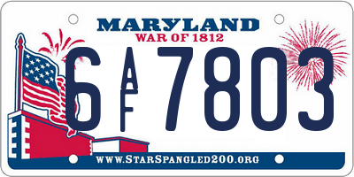 MD license plate 6AF7803