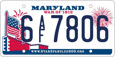 MD license plate 6AF7806