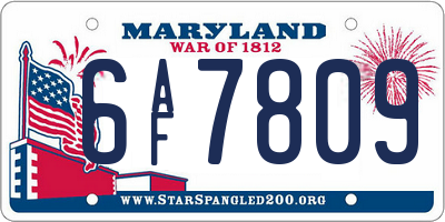 MD license plate 6AF7809