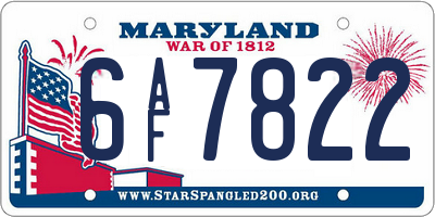 MD license plate 6AF7822