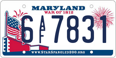 MD license plate 6AF7831