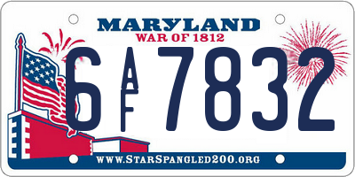 MD license plate 6AF7832