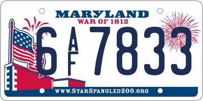 MD license plate 6AF7833