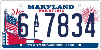MD license plate 6AF7834