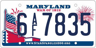 MD license plate 6AF7835