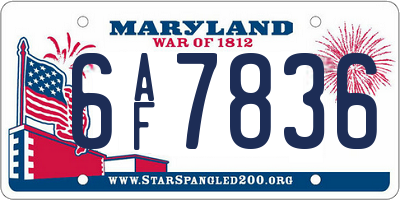 MD license plate 6AF7836