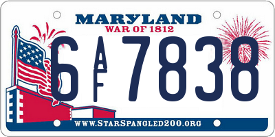 MD license plate 6AF7838