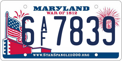 MD license plate 6AF7839