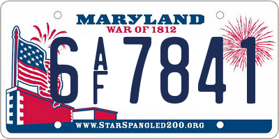 MD license plate 6AF7841
