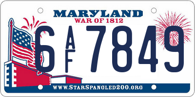 MD license plate 6AF7849