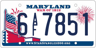 MD license plate 6AF7851
