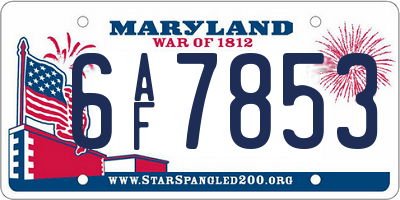 MD license plate 6AF7853