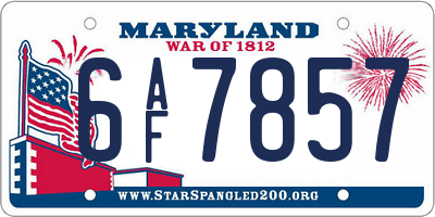 MD license plate 6AF7857