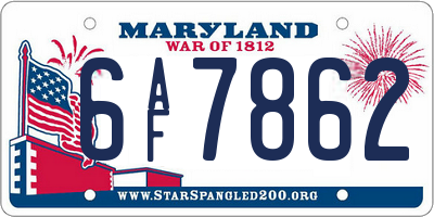MD license plate 6AF7862