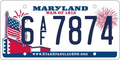 MD license plate 6AF7874