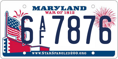 MD license plate 6AF7876