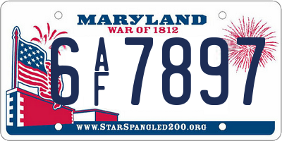 MD license plate 6AF7897
