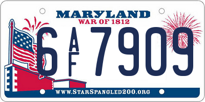 MD license plate 6AF7909