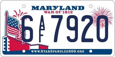 MD license plate 6AF7920