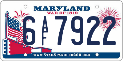 MD license plate 6AF7922