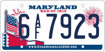 MD license plate 6AF7923