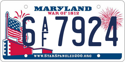 MD license plate 6AF7924