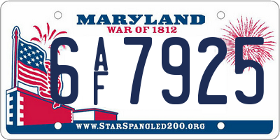 MD license plate 6AF7925