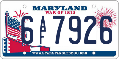 MD license plate 6AF7926
