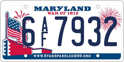 MD license plate 6AF7932