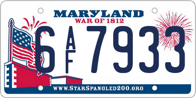 MD license plate 6AF7933