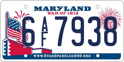 MD license plate 6AF7938
