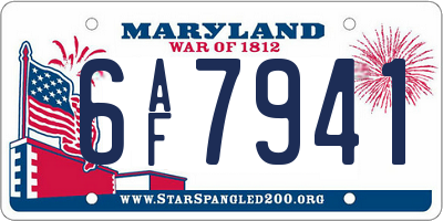 MD license plate 6AF7941
