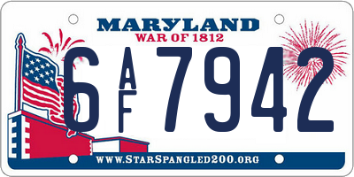 MD license plate 6AF7942