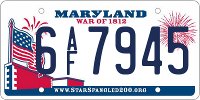 MD license plate 6AF7945