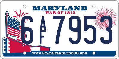 MD license plate 6AF7953