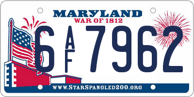MD license plate 6AF7962