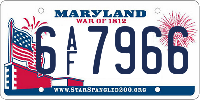 MD license plate 6AF7966