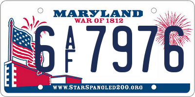 MD license plate 6AF7976