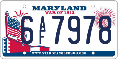 MD license plate 6AF7978