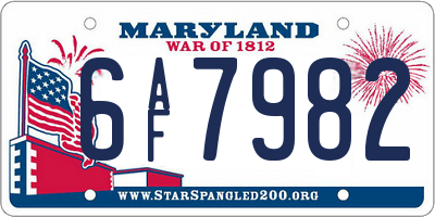 MD license plate 6AF7982